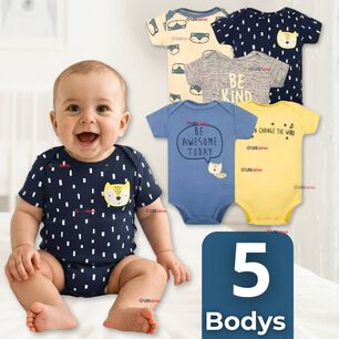 Pack 5 Bodys Ni&ntilde;o Manga Corta Tedmimak 100% Algod&oacute;n Baby Be Kind