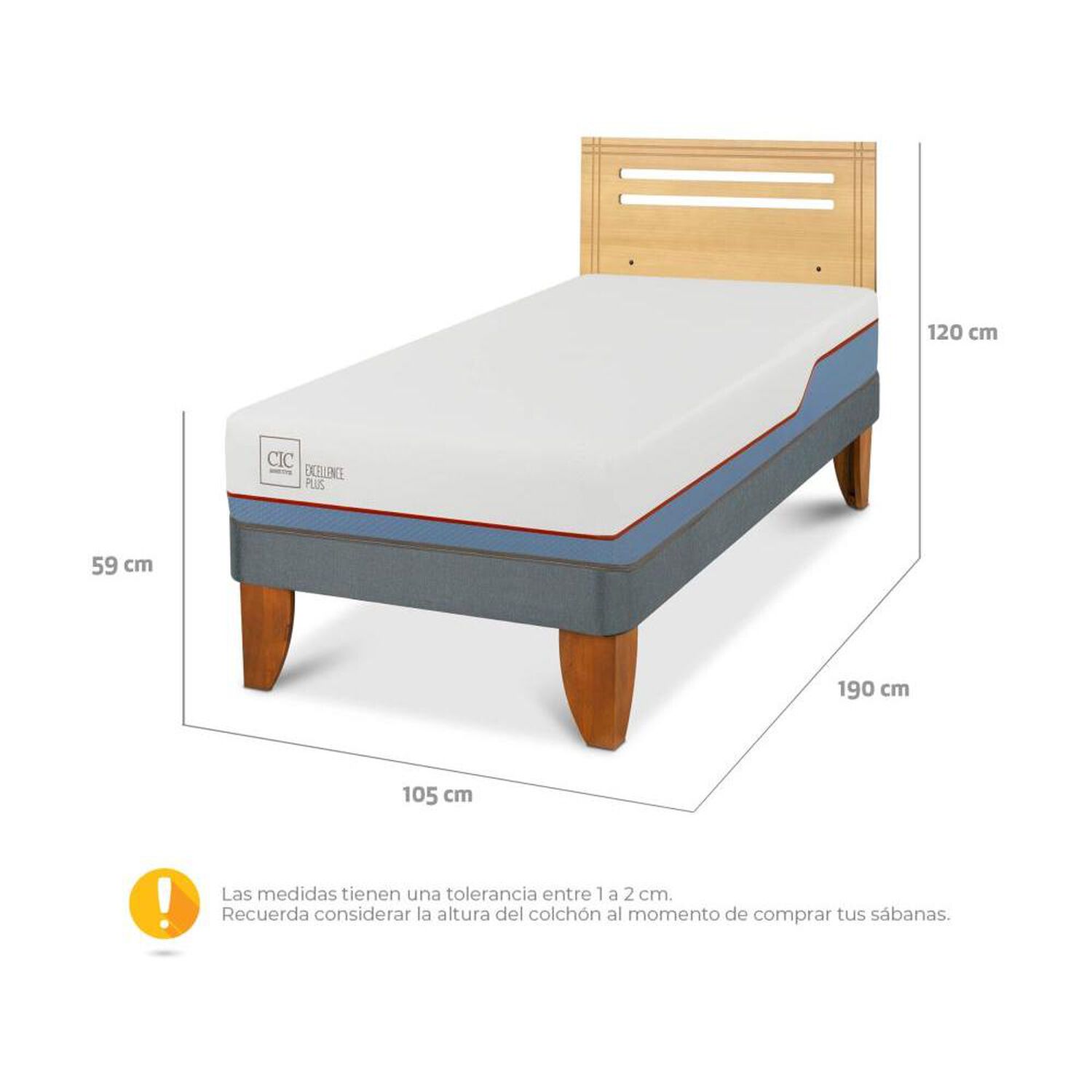 Cama Europea Cic Excellence Plus / 1.5 Plazas / Base Normal + Respaldo image number 2.0