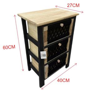 Mesa De Noche C&oacute;moda Auxiliar De Estilo Boho 3 Cajones Macram&eacute; Negro