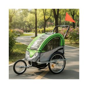 Carro Arrastre Trailer Para Bicicletas 2 Ni&ntilde;os Beride Verde
