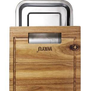 Tabla De Madera Acacia Wayu Con Bandeja De Acero Rectangular