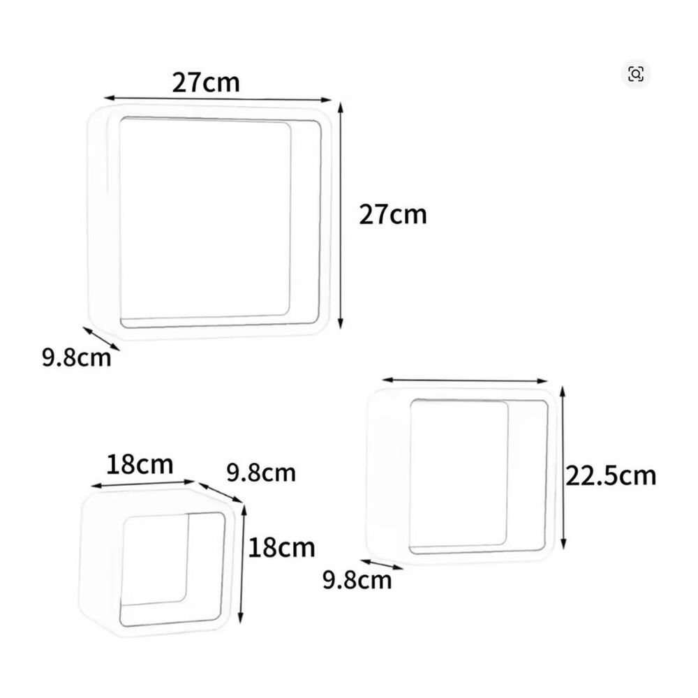 Set 3 Estantes Repisas Flotantes Cuadradas Modernas Blanco image number 3.0