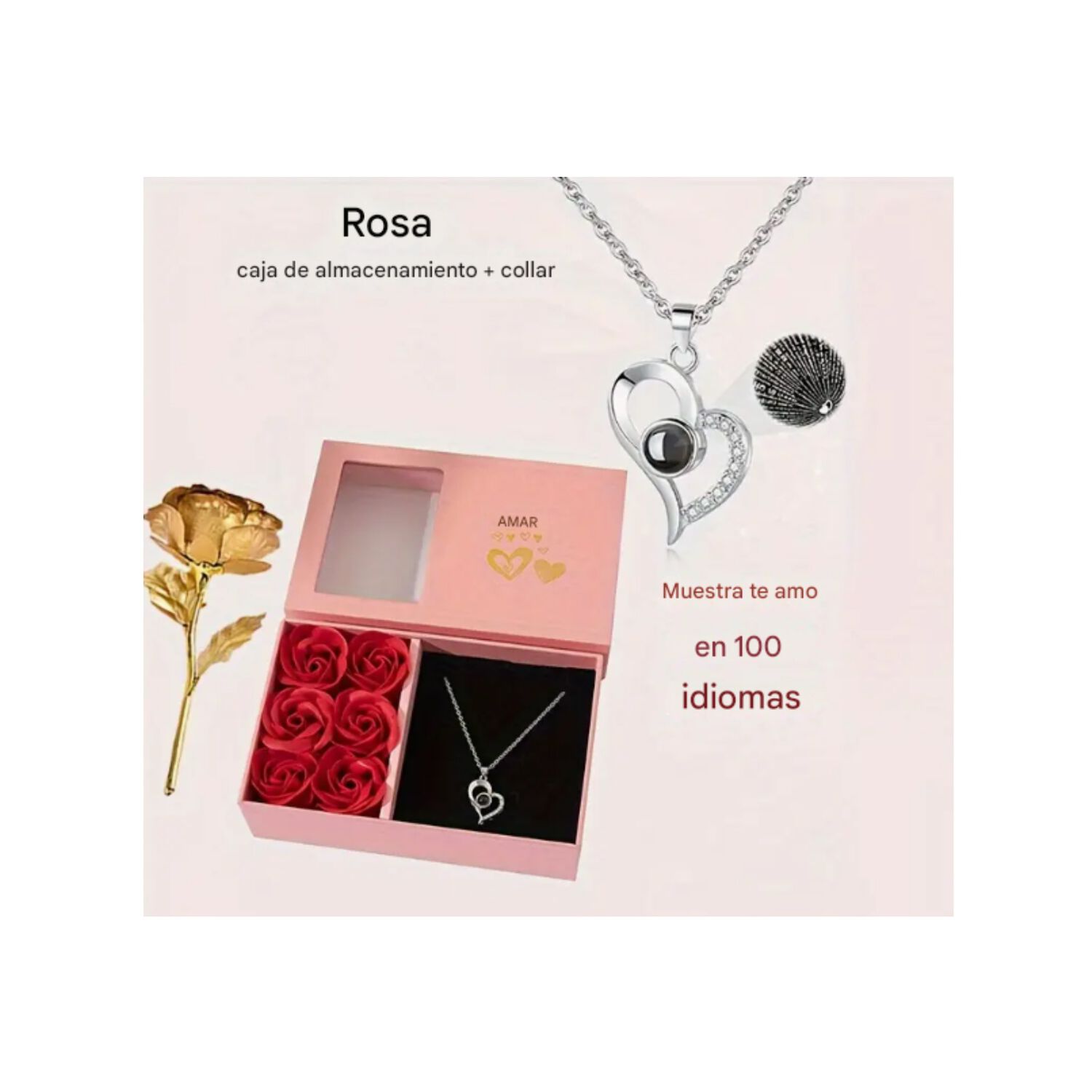 Caja Joyer&iacute;a De Flores Eternas Y Collar Love Mujer Amor image number 5.0