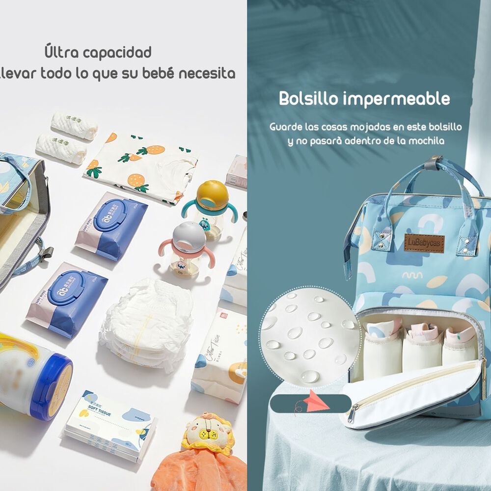 Mochila Maternal Impermeable Con Usb Lubabycas Azul image number 3.0