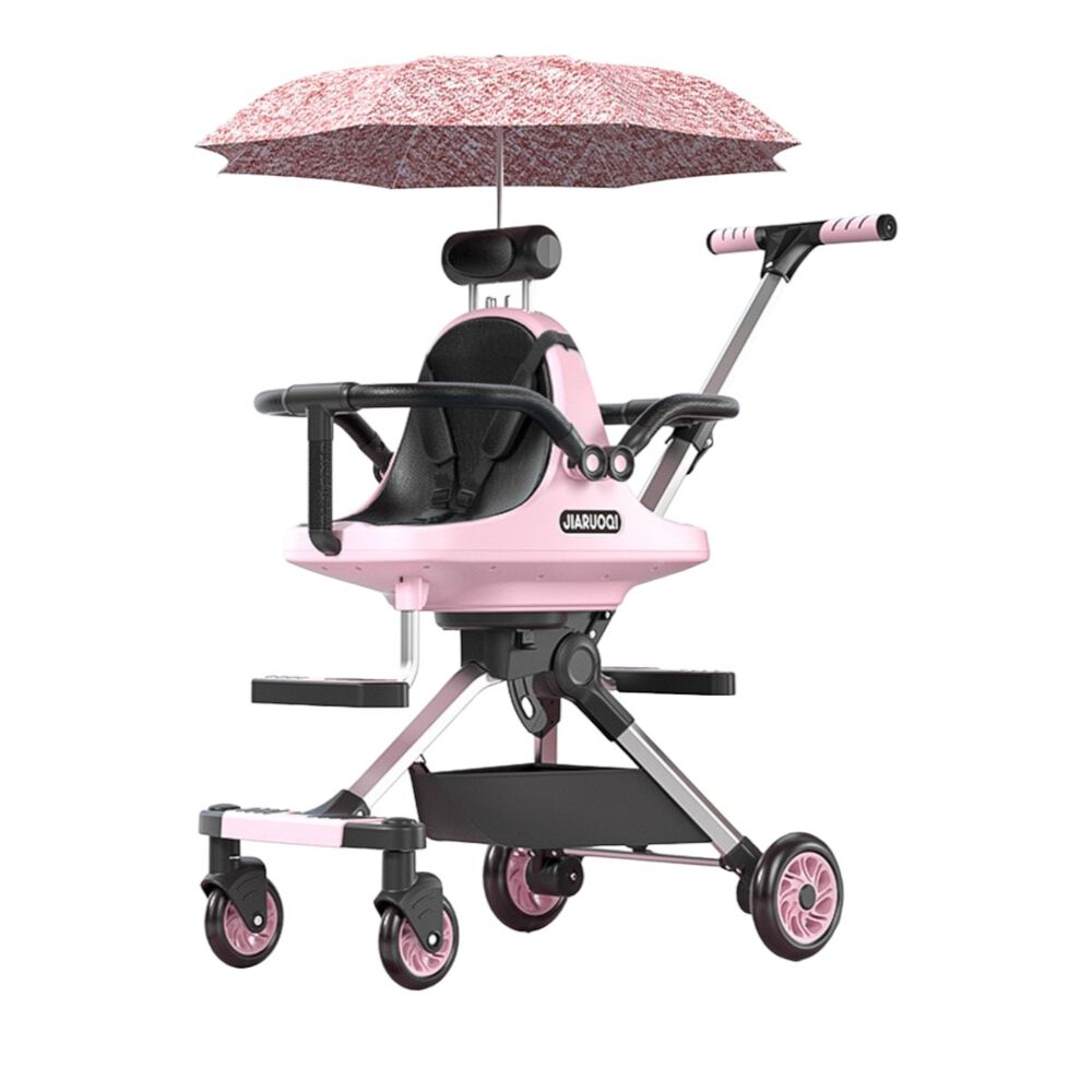Coche De Paseo Doble Con Sombrilla Rosado By Lubabycas image number 0.0