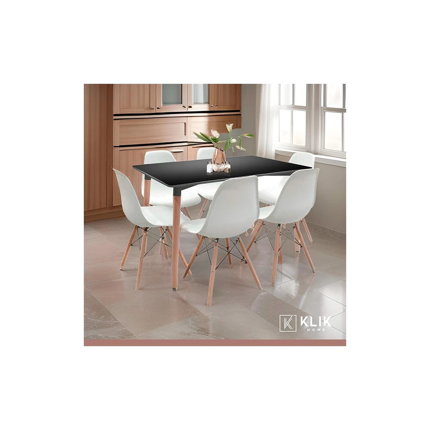 Comedor Mesa Rectangular Negra + 6 Sillas Eames Blancas image number 7.0