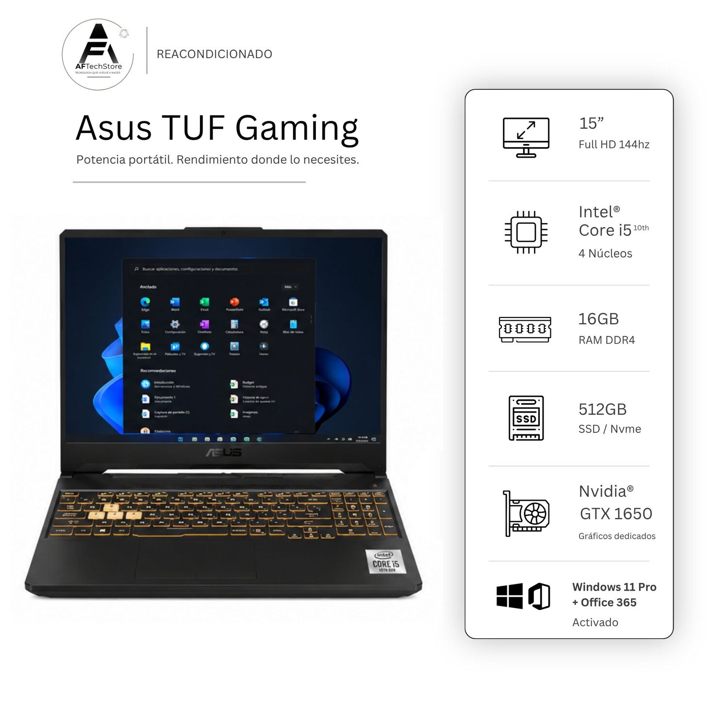 Notebook Asus Tuf Gaming F15 I5 10th 16gb 512gb Gtx1650 Edici&oacute;n Exclusiva Win Office Rea. image number 0.0