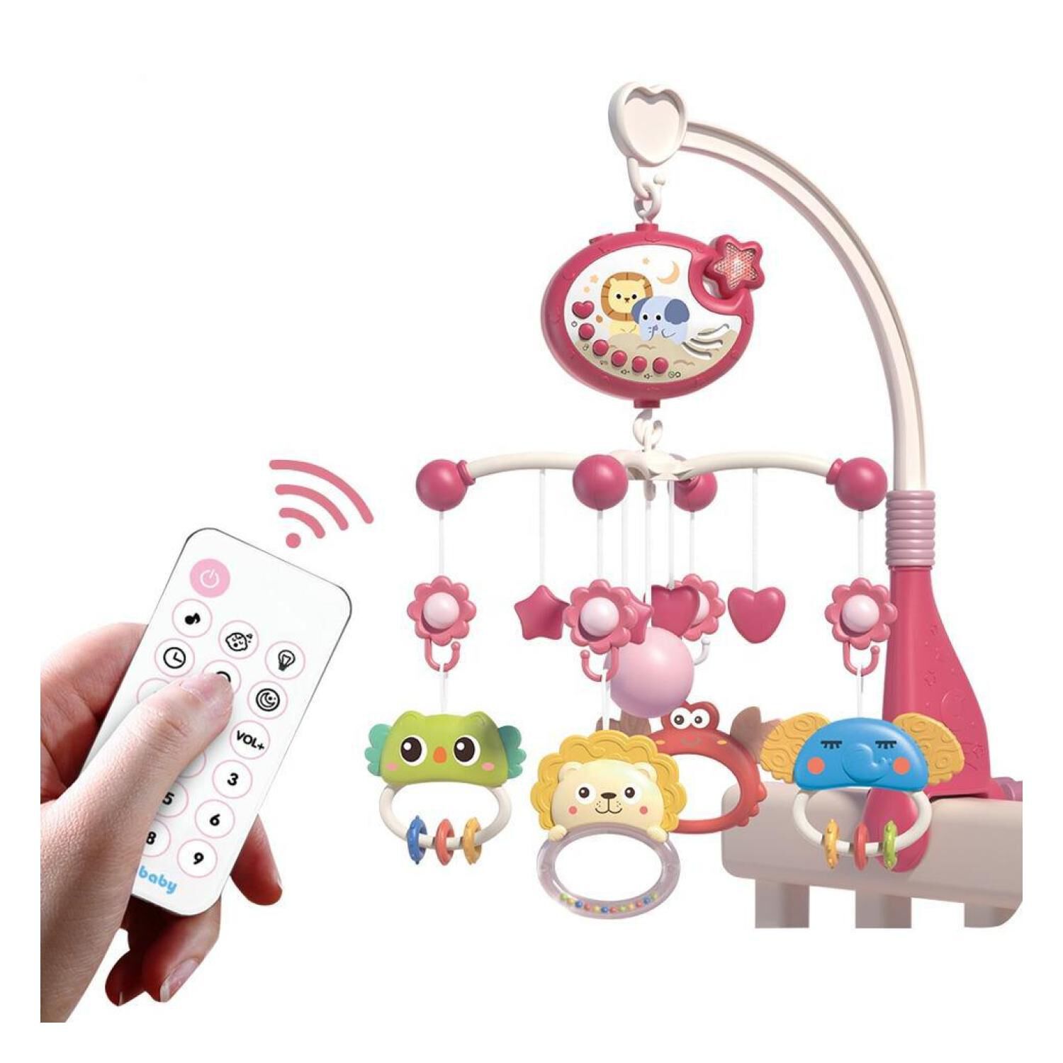 Movil Musical Para Cuna Sonidos Proyector Animales Rosado Infantil image number 1.0
