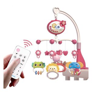 Movil Musical Para Cuna Sonidos Proyector Animales Rosado Infantil