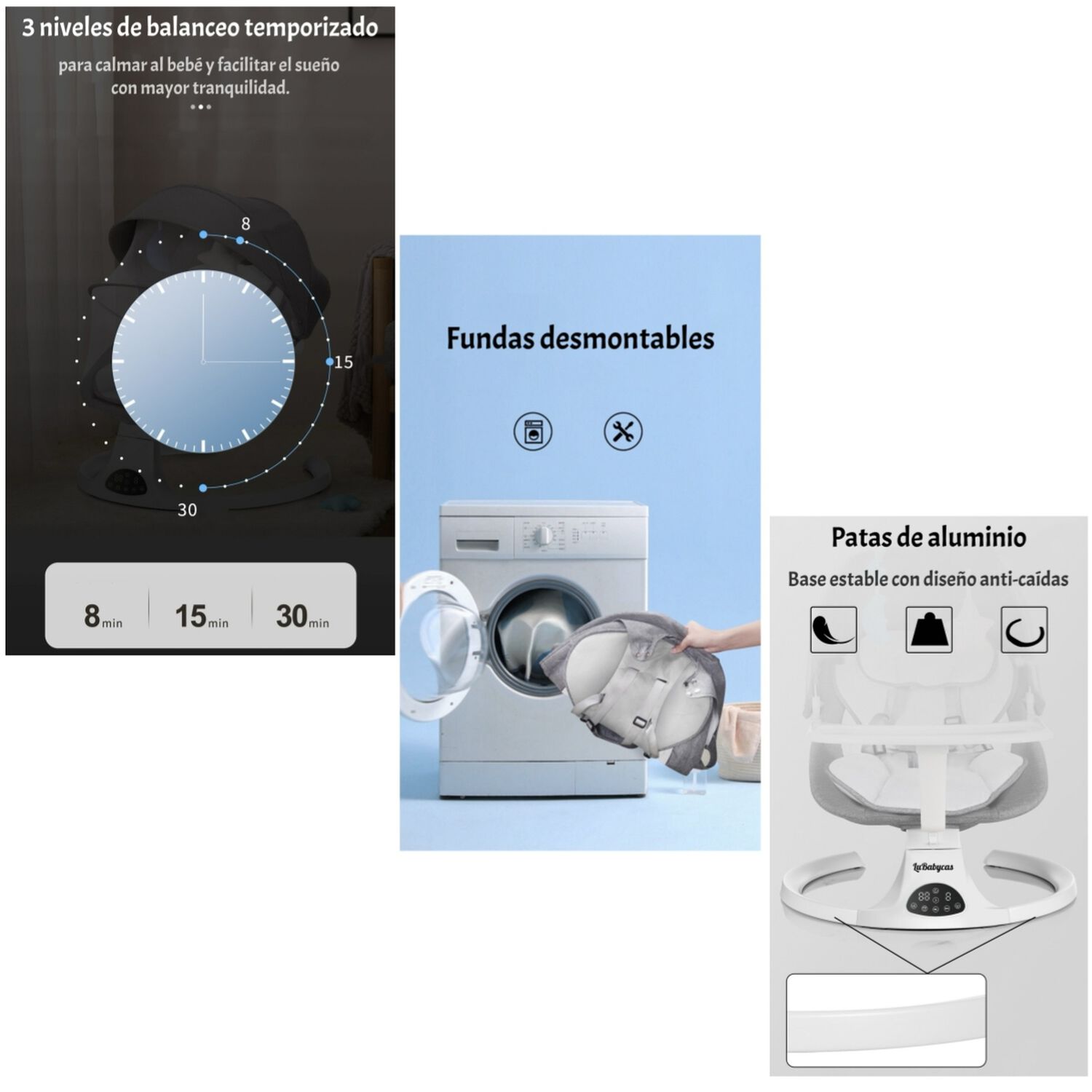 Mecedora El&eacute;ctrica 2 En 1 Bluetooth Yoya Gris Lubabycas image number 4.0