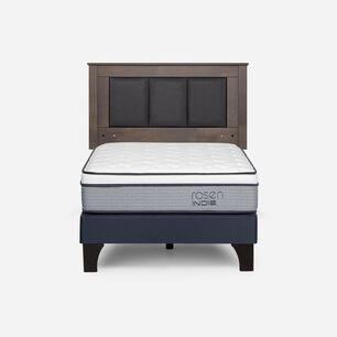 Cama Europea Rosen Indie / 1 Plaza / Base Normal  + Respaldo Rachel Gris