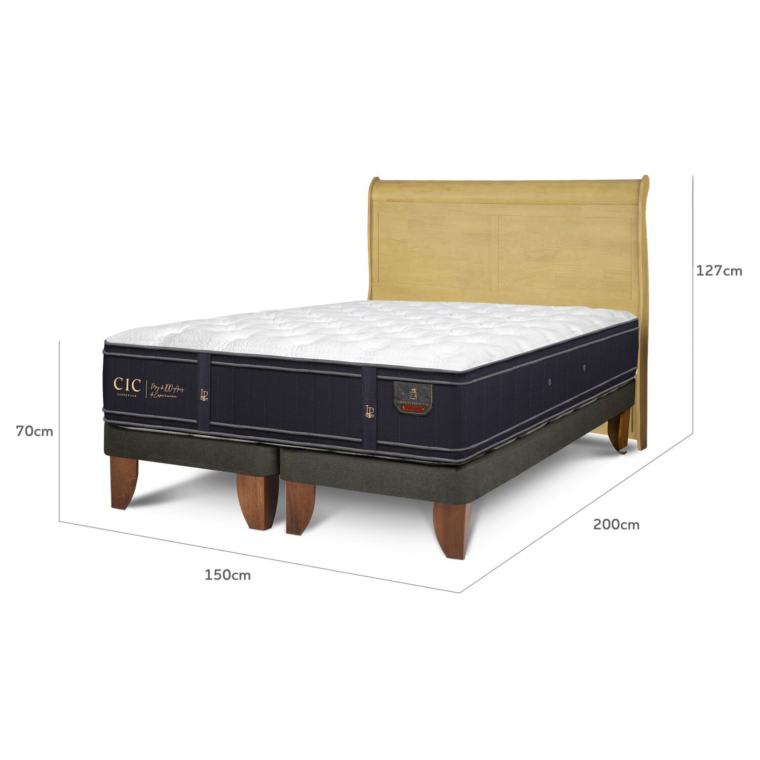 Cama Europea Cic Linea Premium / 2 Plazas / Base Dividida + Respaldo image number 2.0