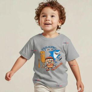 Polera Brainrots 100% Algodón Manga Corta Niño Tralalero Gris Claro