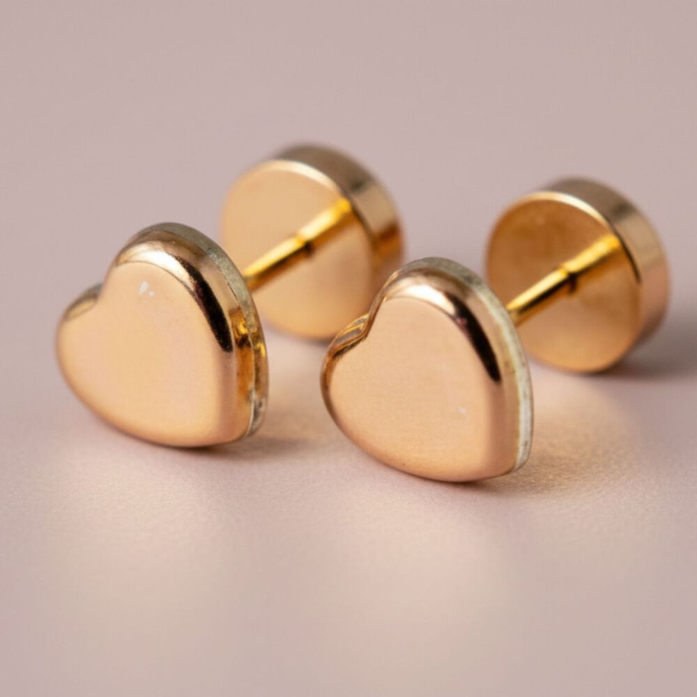 Aros Coraz&oacute;n Abridores 5x5mm Oro 14k A Presi&oacute;n Beb&eacute; Ni&ntilde;a Hipoalerg&eacute;nicos image number 2.0