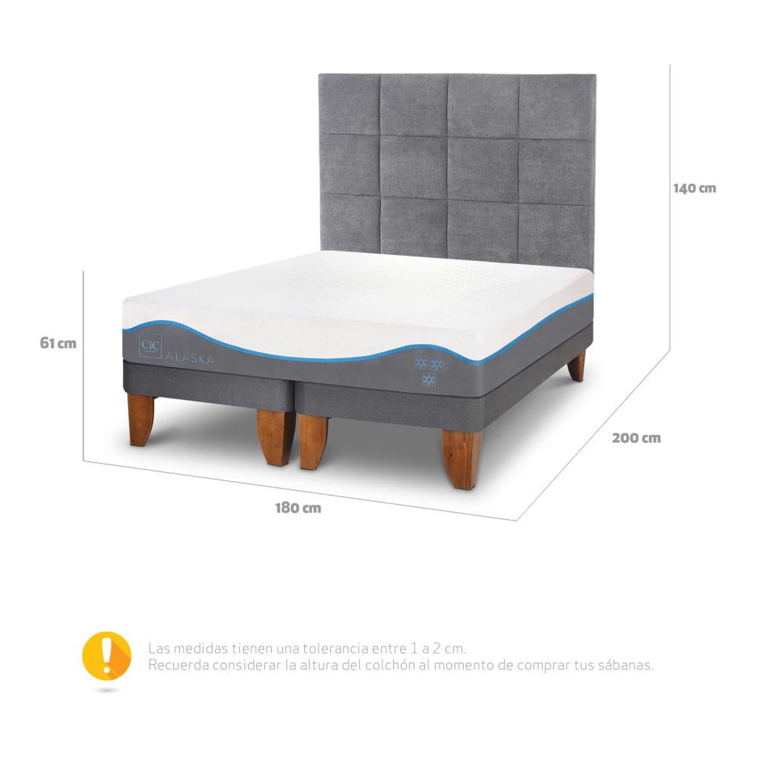Cama Europea Cic Alaska / King / Base Dividida + Respaldo image number 2.0