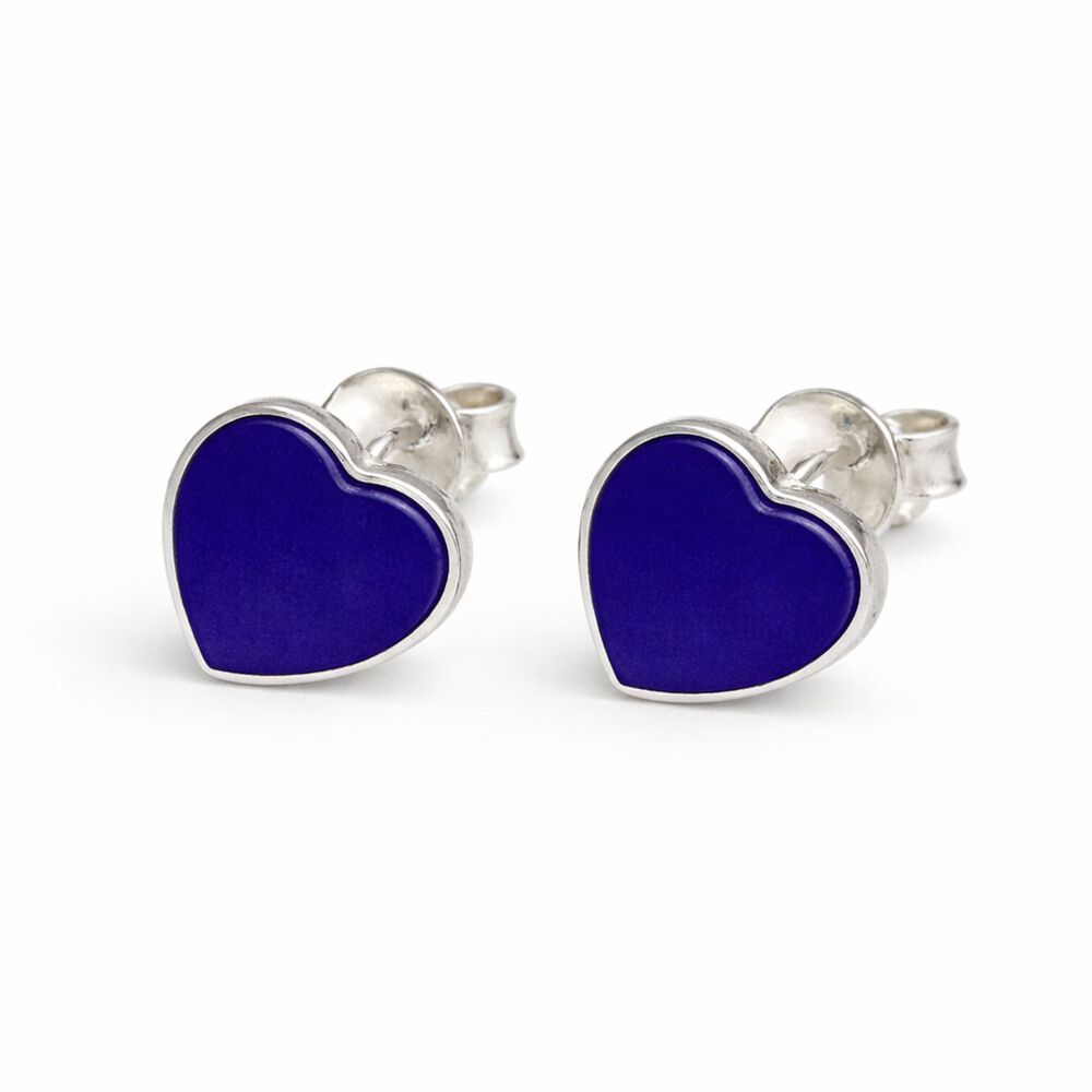 Aros Lapisl&aacute;zuli Coraz&oacute;n Plata 950 Tornillo Mariposa Mujer Elegantes Piedra Azul image number 0.0