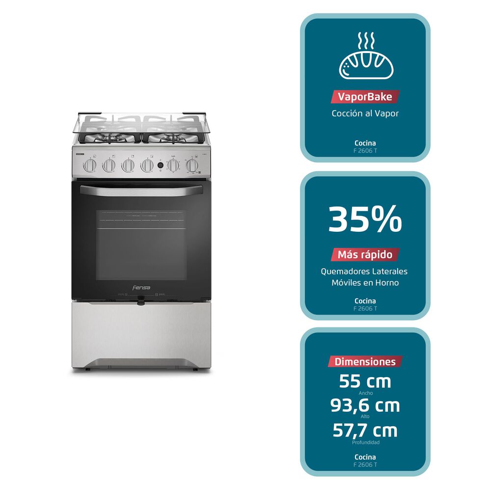 Cocina A Gas 4 Platos Fensa Experience F 2606 T Gris image number 1.0
