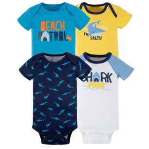 Pack 4 Bodys Ni&ntilde;o Manga Corta Tedmimak 100% Algod&oacute;n Tiburon Azul