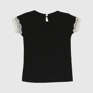 Polera Negra Encaje Algod&oacute;n Peruano