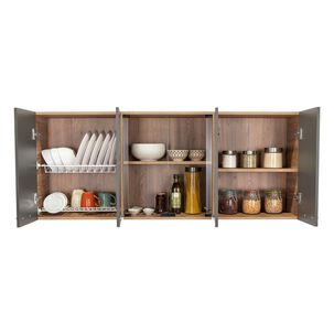 Mueble Superior De Cocina 6 Puertas 150x60x31,5 Cm Café Y Gris