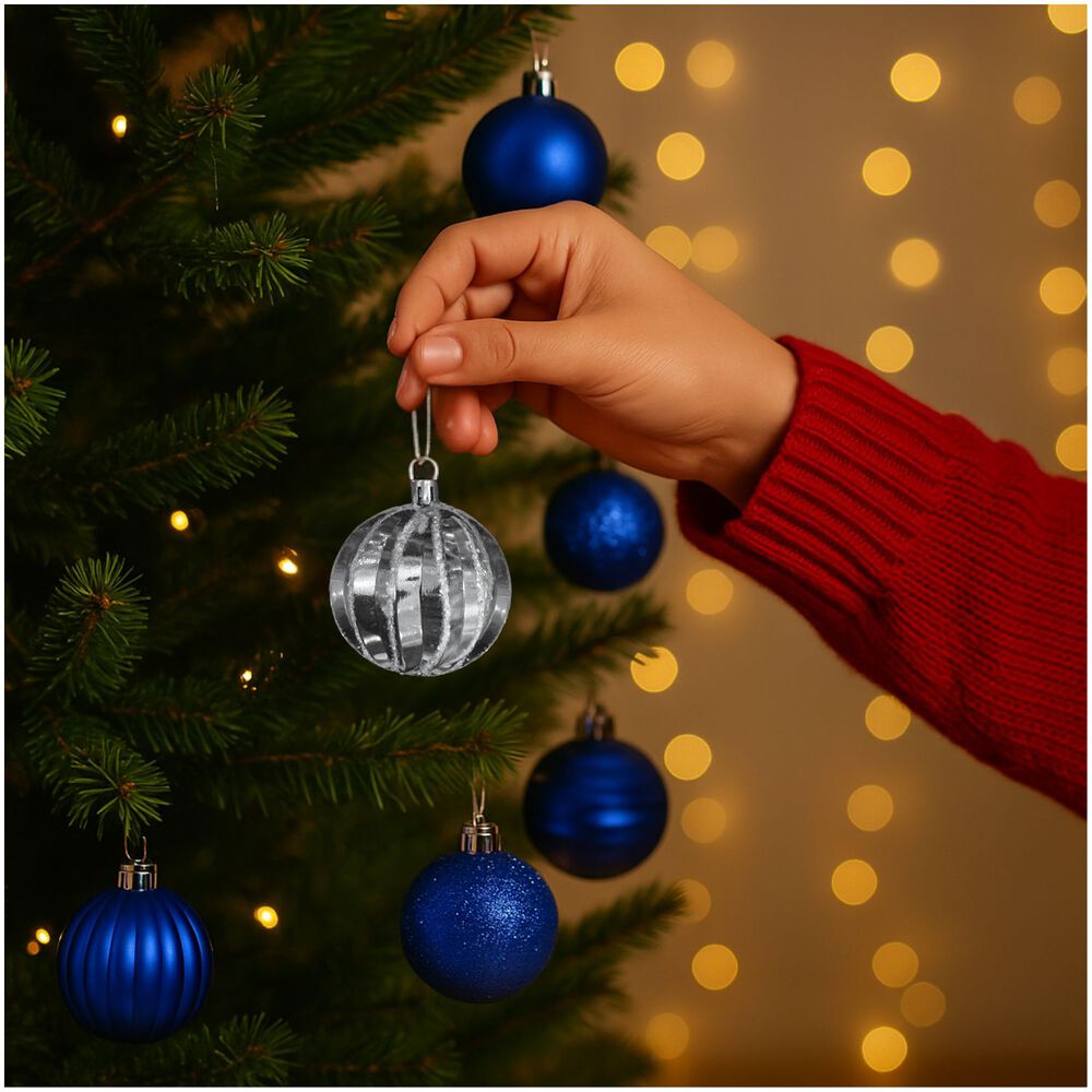 12 Bambalinas Esferas Navideñas Plateado Decoracion Navidad image number 1.0