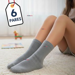 Pack 6 Calcet&iacute;nes Escolares Corto Acrilico Gris Ni&ntilde;o Y Ni&ntilde;a