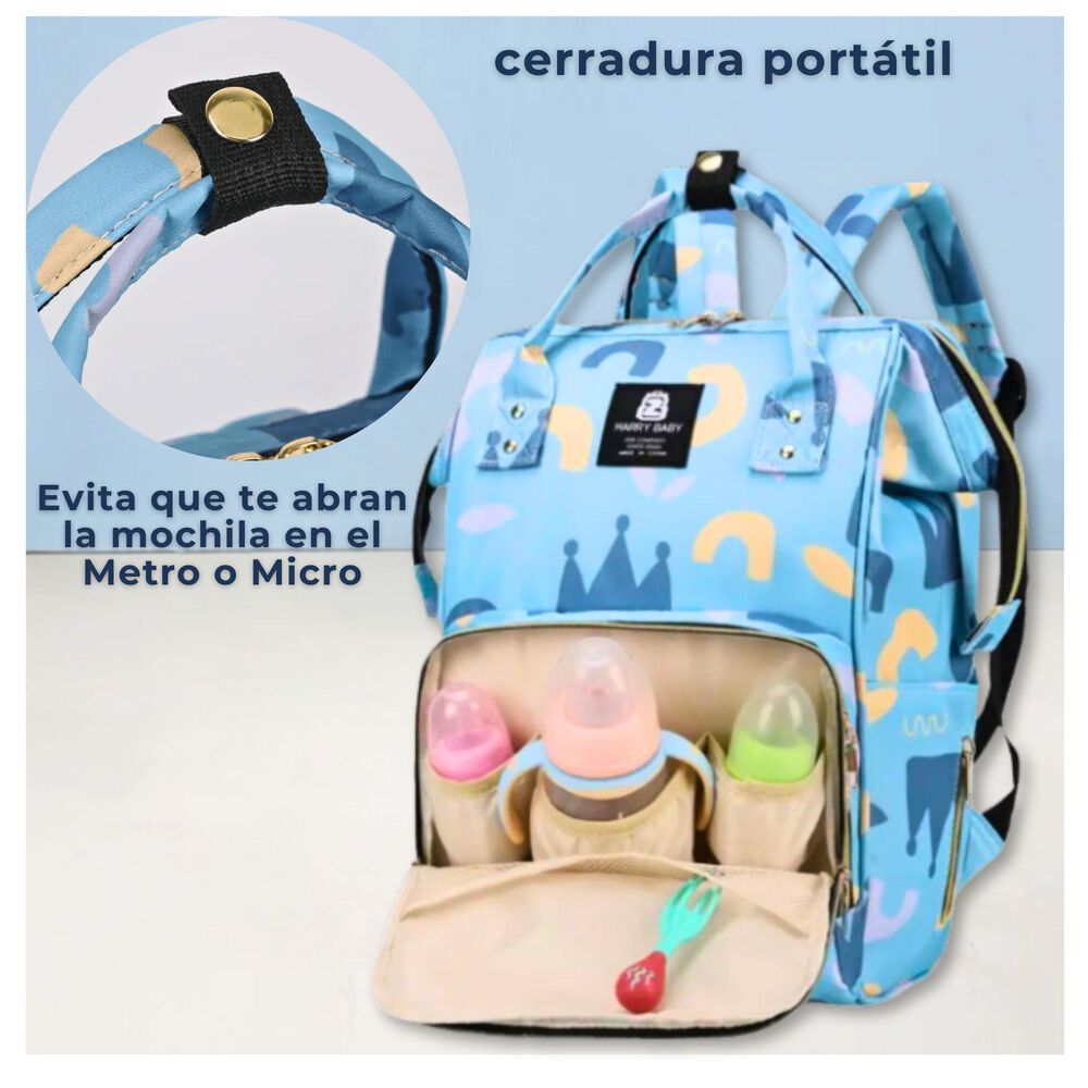 Mochila Maternal Oxford Bolso Pañalera Infantil Diseño Estampado Térmica E Impermeable Blue Sky image number 4.0