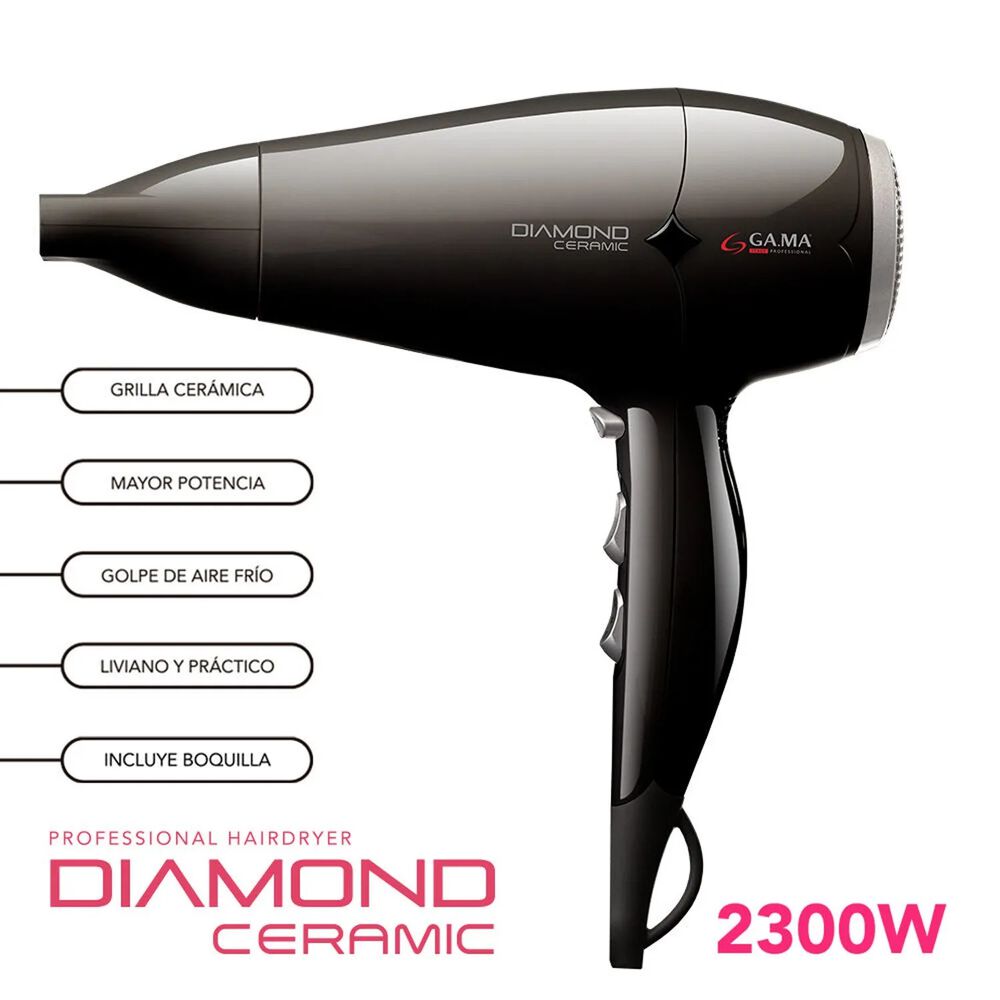 Secador Diamond Ceramic Antibacterial Pelo Cer&aacute;mica 2300w Negro Gama image number 2.0