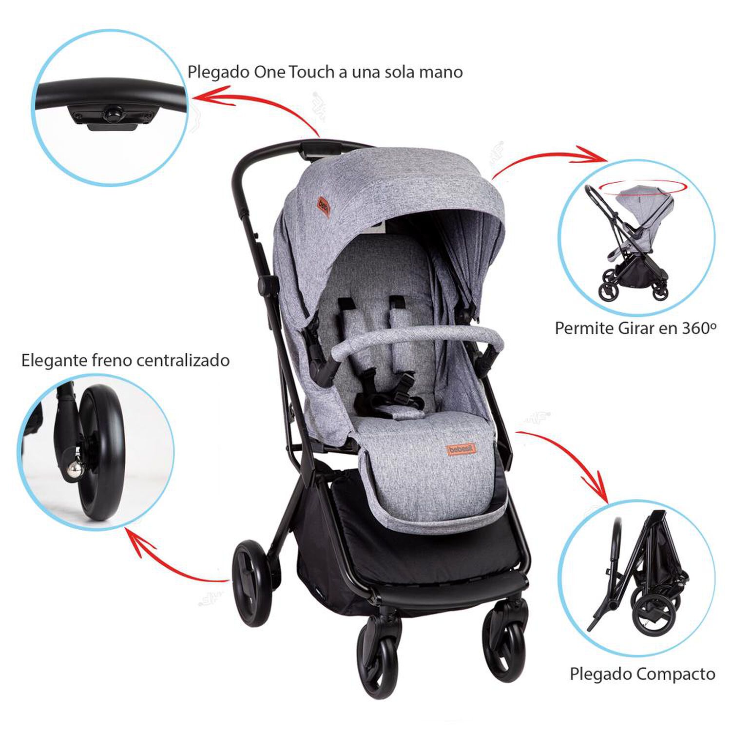 Coche Cuna Travel System Bebesit Swift 360 Gris image number 8.0