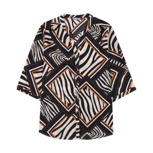 Blusa Full Print Manga 3/4 Roll Up Cuello Mao Mujer Lesage