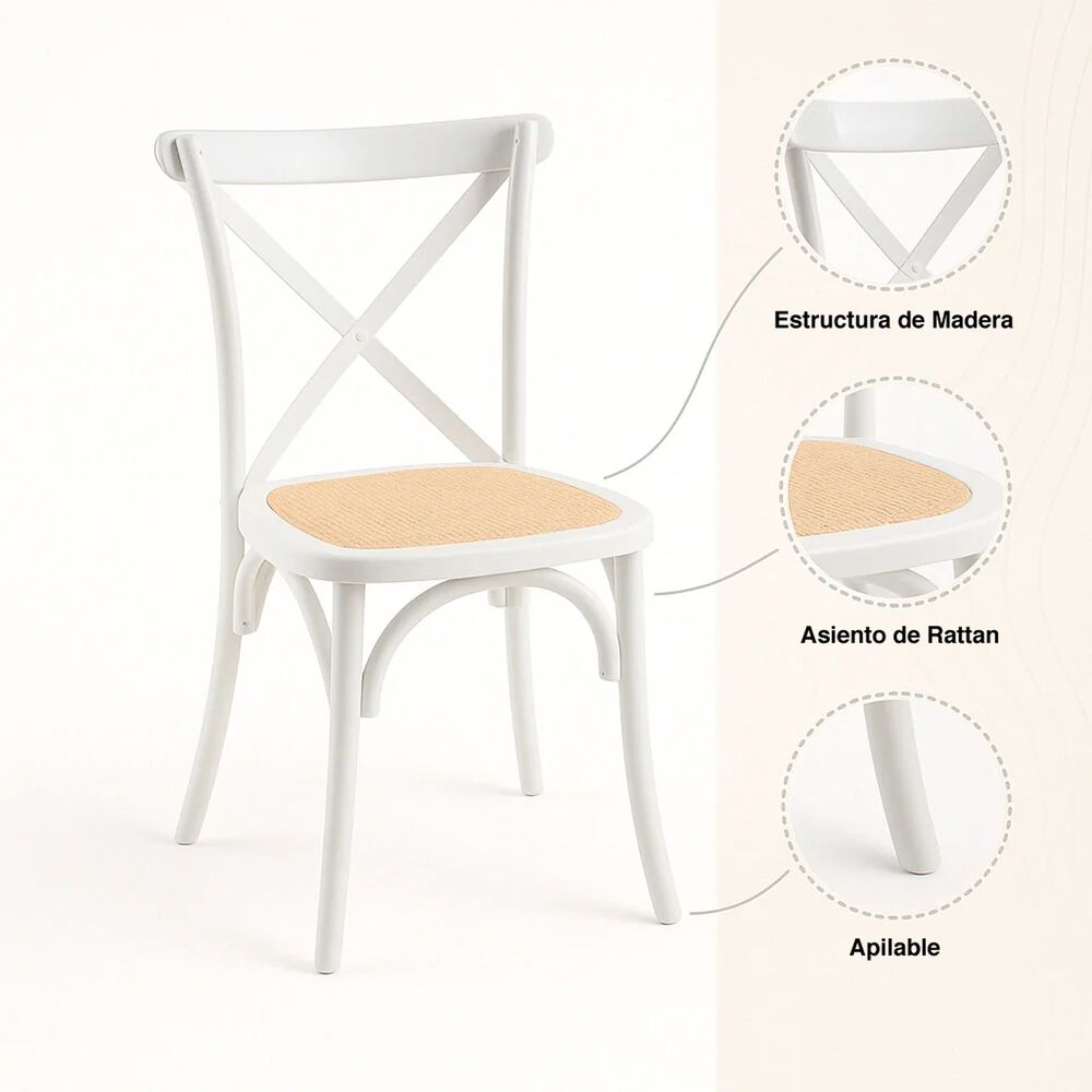 Silla Crossback Madera Rattan - Blanca image number 4.0