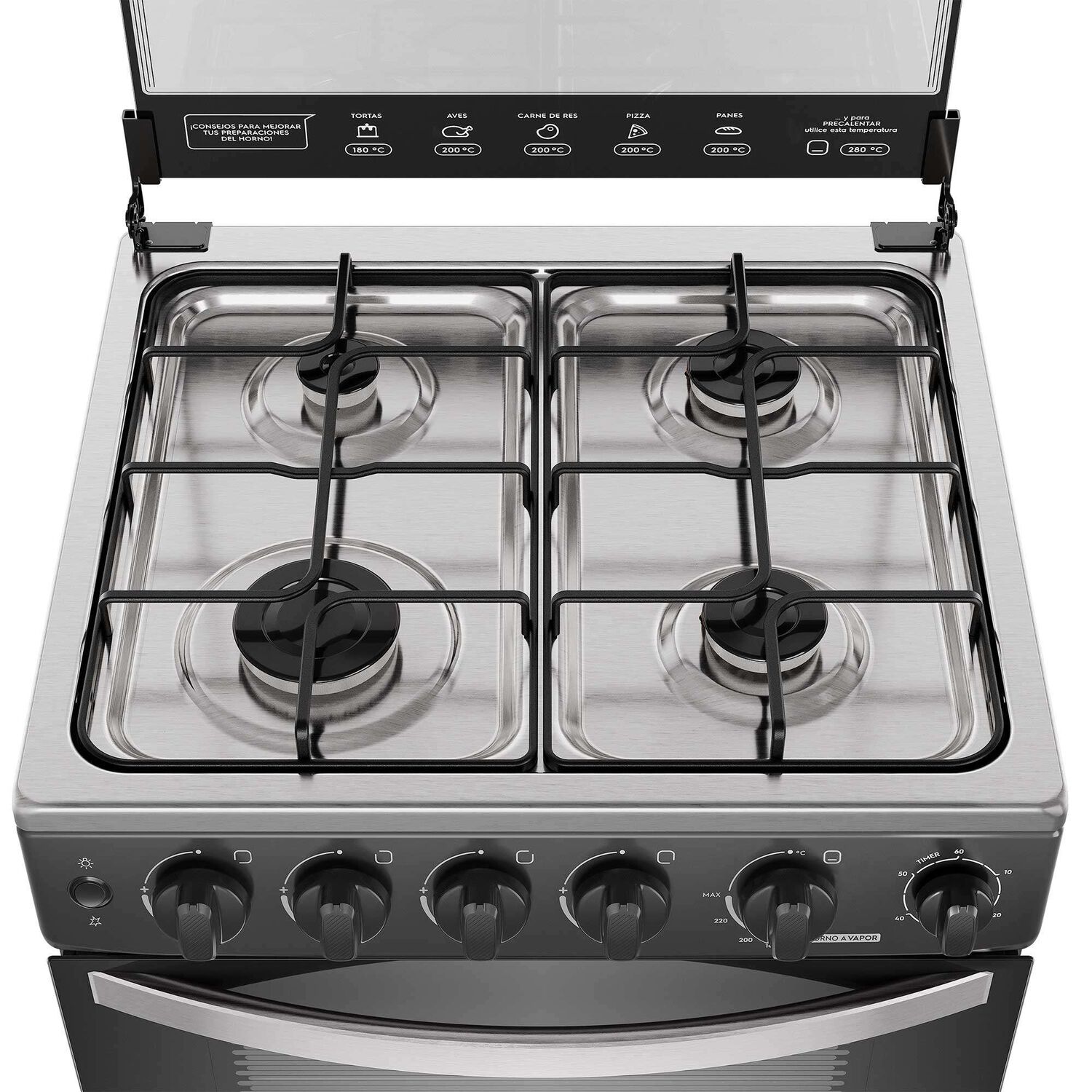 Cocina A Gas 4 Platos Horno Vapor Y Temporizador Fm4tpc Negra image number 3.0