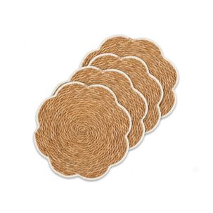 Pack 4 Individual Mesa Tejido Forma Flor Borde Blanco Festoneado 30cm