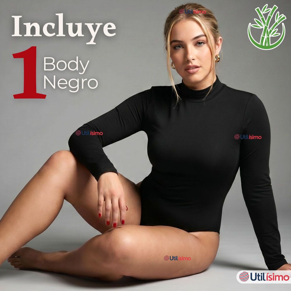 Body Manga Larga Bamb&uacute; Cuello Alto Beatle Mujer Negro image number 1.0