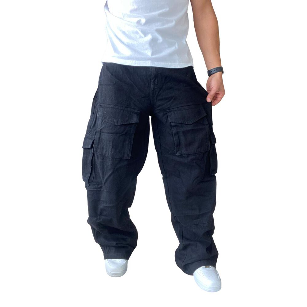 Jeans Diábolo Negro Cargo Ancho Wide Leg Hombre image number 8.0
