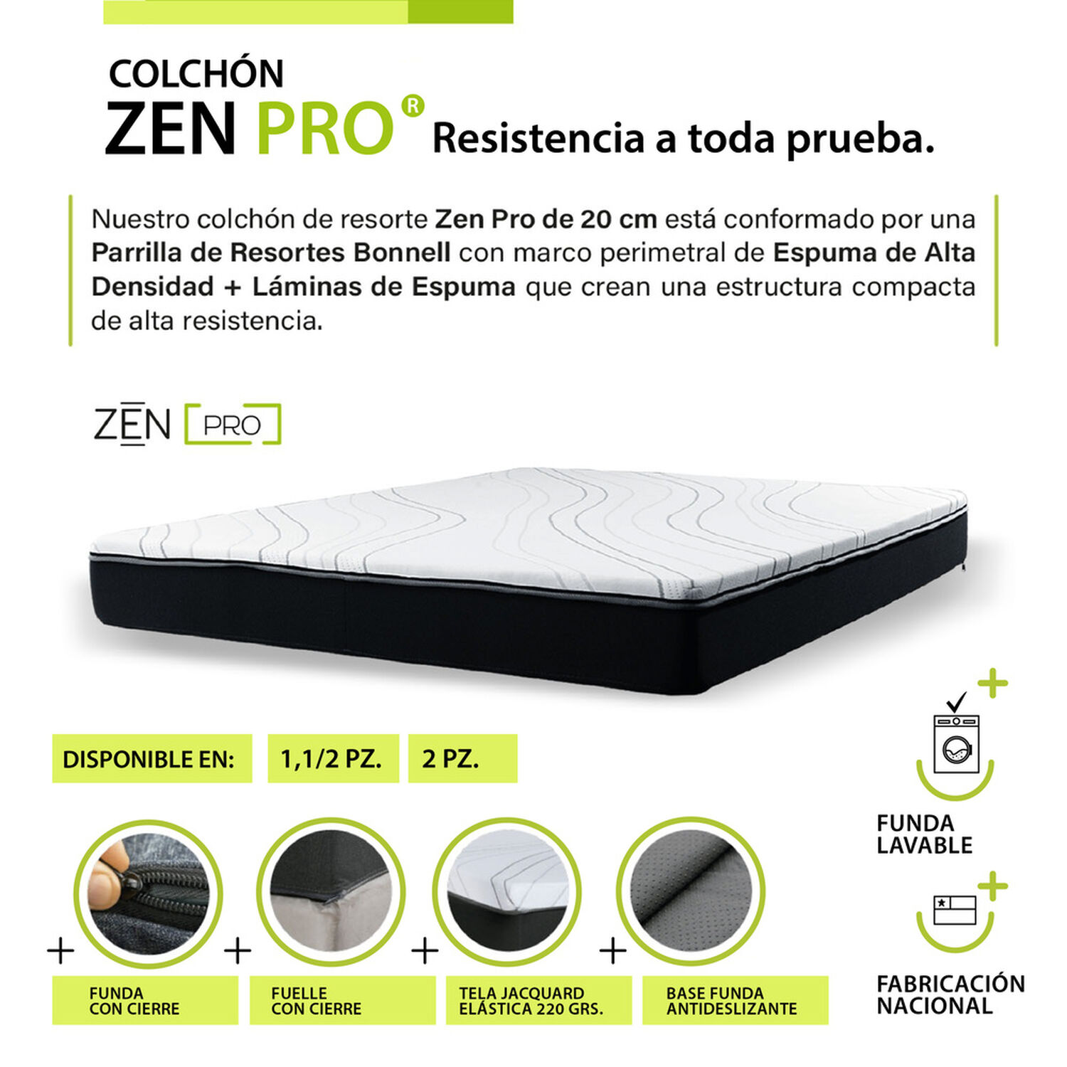 Cama Funcional Boxet 1 1/2 Plaza Colchon Resortes New Top Funda Lavable Gris image number 4.0