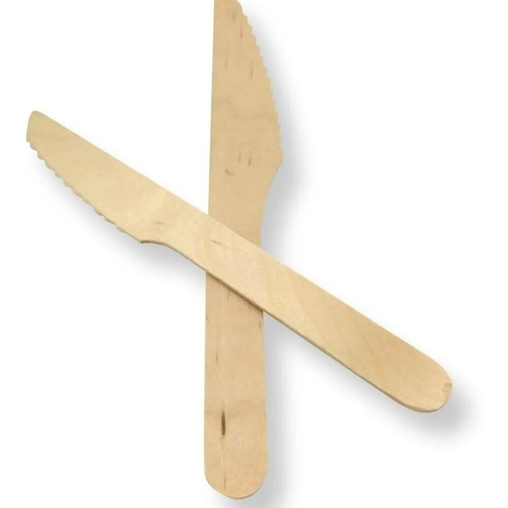 100 Cuchillos Cubiertos De Madera Desechables Ecológico image number 1.0