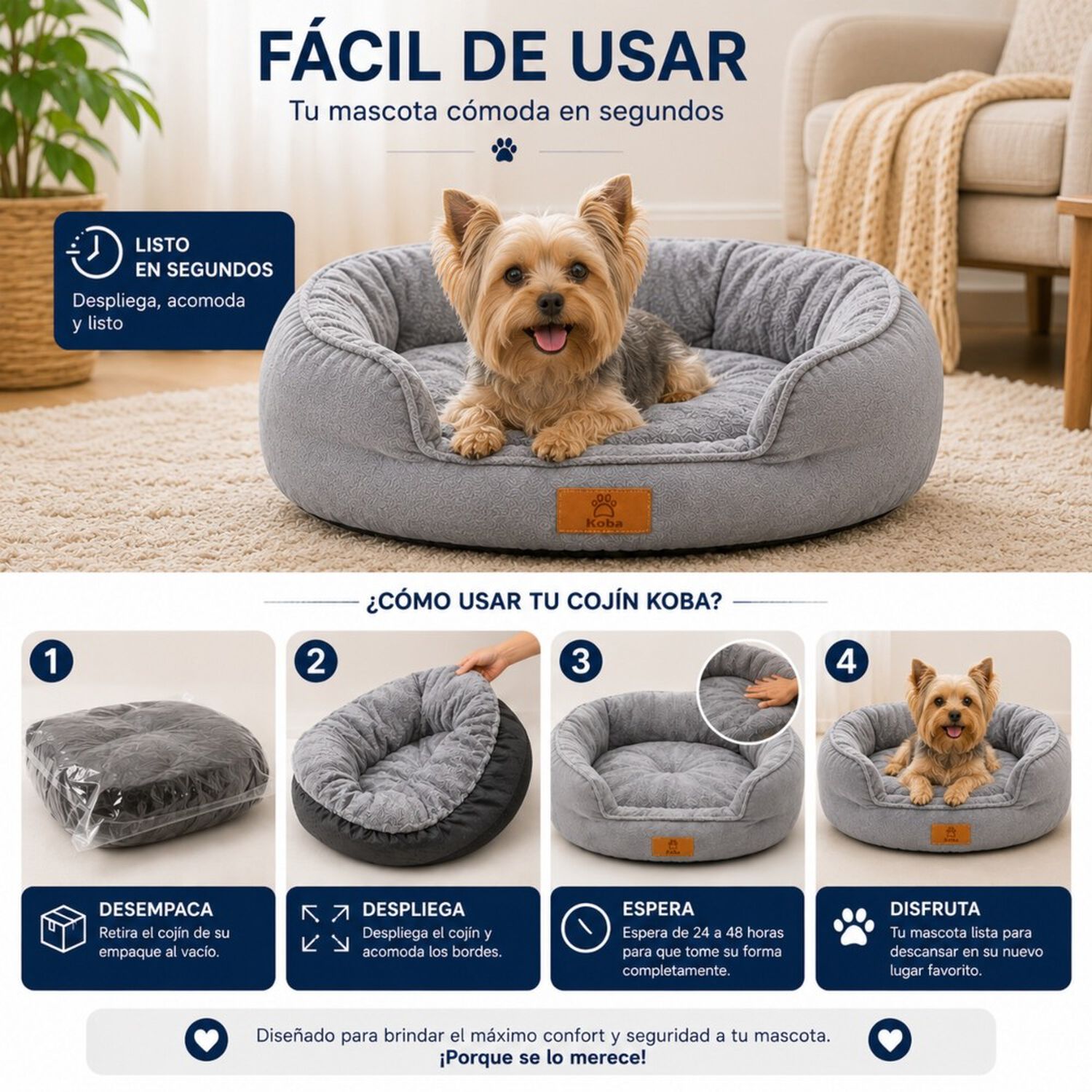 Cama Nido Para Perro Gato Acolchada Reversible 60x53 Cm image number 9.0