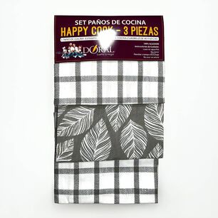 Set 3 Pa&ntilde;os De Cocina Happy Cook Gris