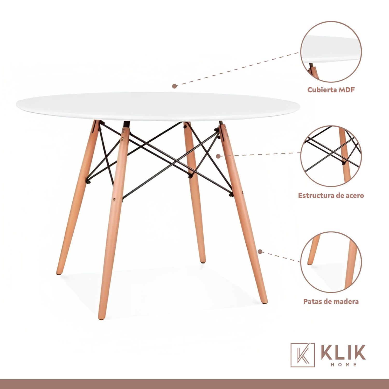 Comedor Mesa Eames Redonda Blanca 80cm + 4 Sillas Eames Negras image number 2.0