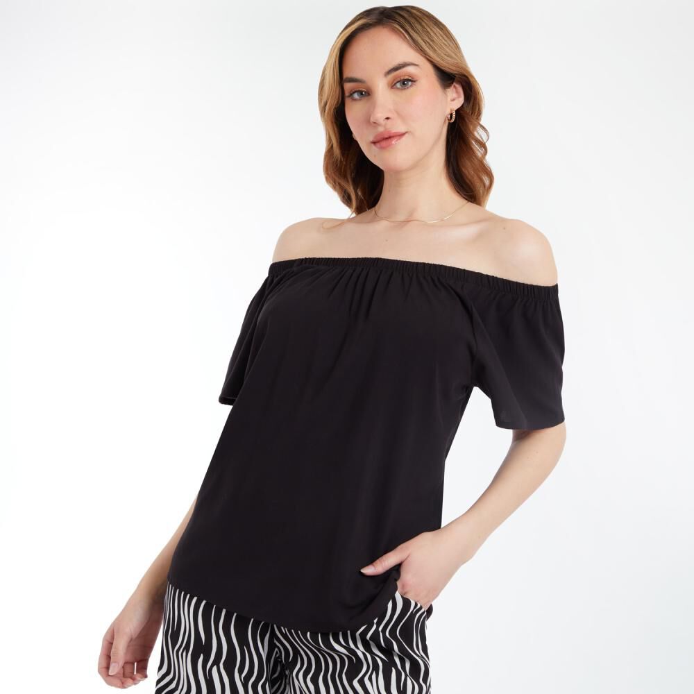 Blusa Lisa Campesina Manga Corta Cuello Redondo Mujer Geeps image number 2.0