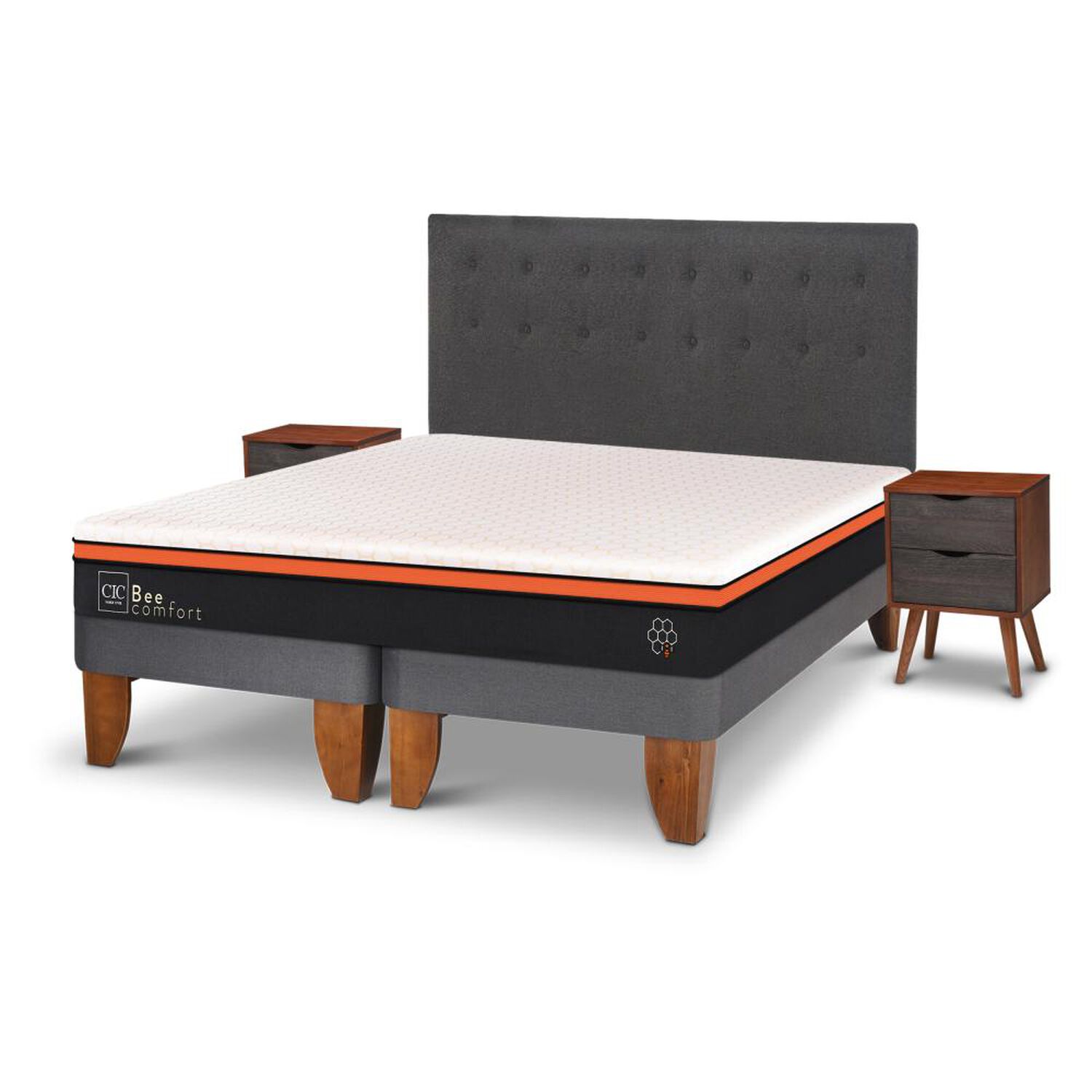 Cama Europea Cic Bee Comfort / King / Base Dividida + Set De Maderas image number 1.0