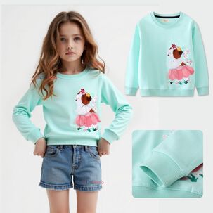 Polerón Niña Manga Larga 100% Algodón Turquesa Hamster