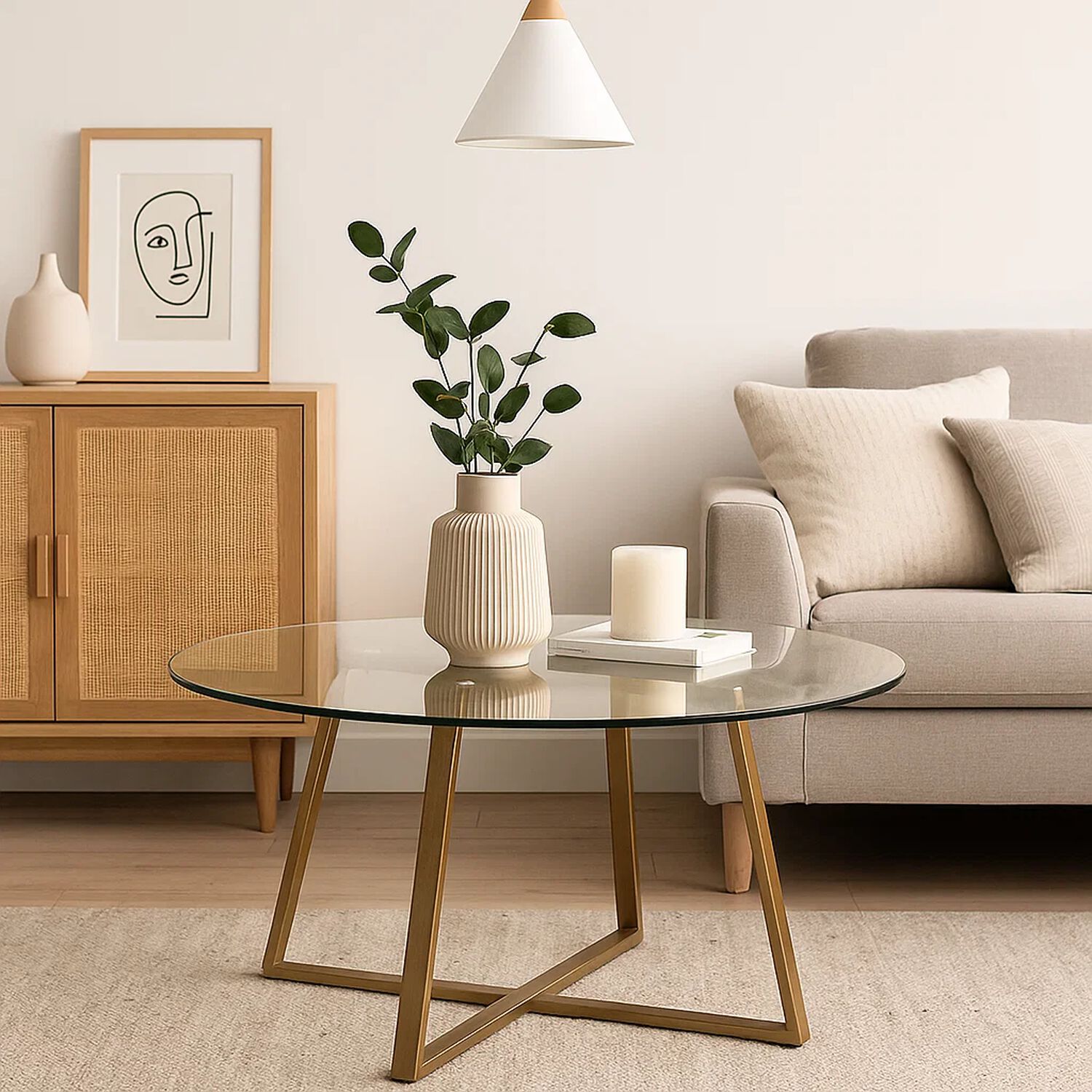 Mesa De Centro Para Living De Vidrio Y Metal 80cm image number 4.0