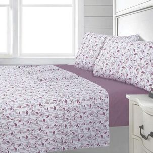 Sabana Andes 144 Hilos Estampada Hojas Rosa 1 Plaza