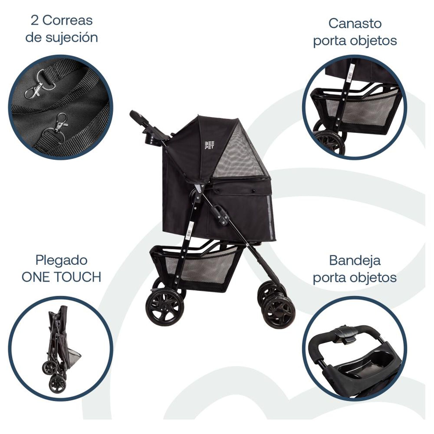 Coche Mascota Plegable Bebesit Pro Perro Gato Negro Beepet image number 3.0