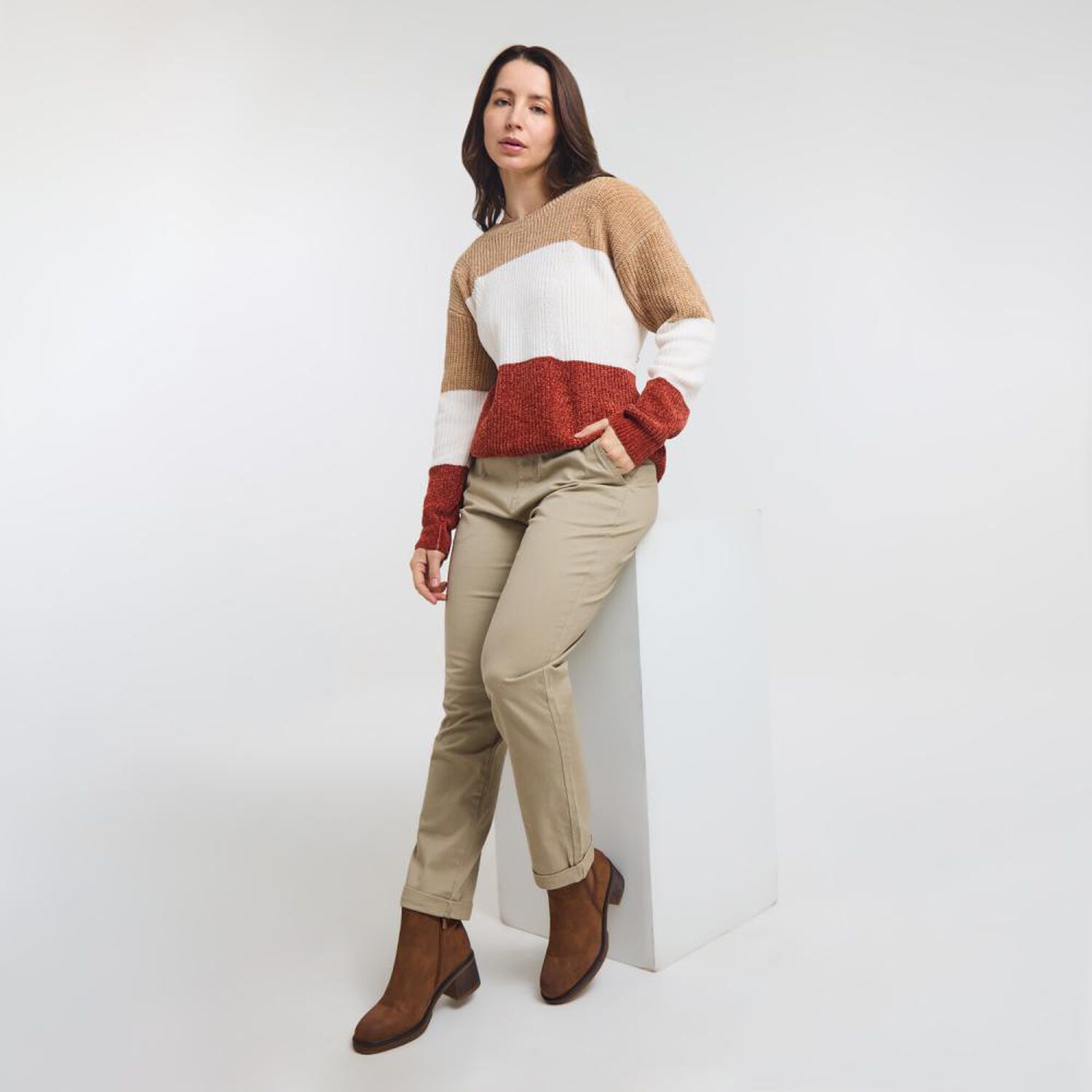 Sweater Chenille Bloques Manga Larga Cuello Alto Mujer Geeps image number 1.0