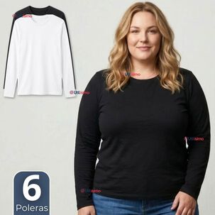 Pack 6 Camisetas Poleras Polar Primera Capa Manga Larga Colores Surtidos Mujer
