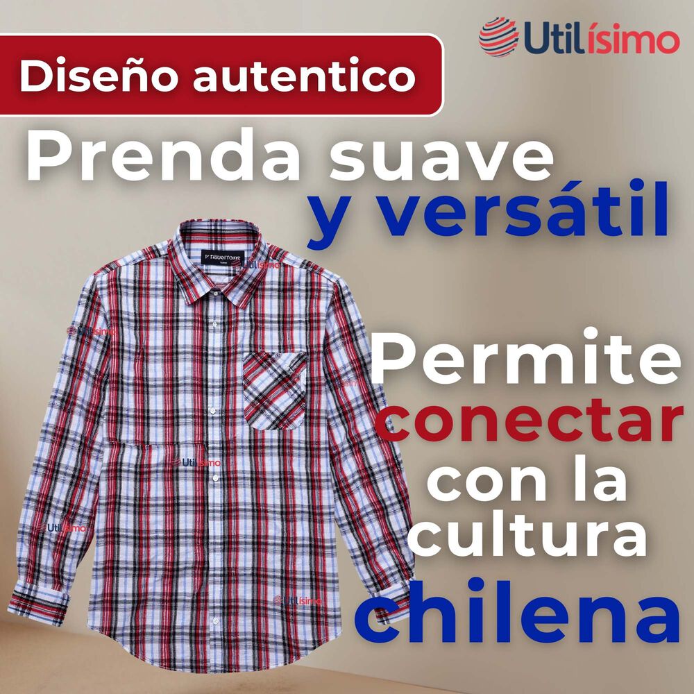 Camisa Huaso Cuadrillé Cuadro Manga Larga 100% Algodón Azul Blanco Casual image number 5.0