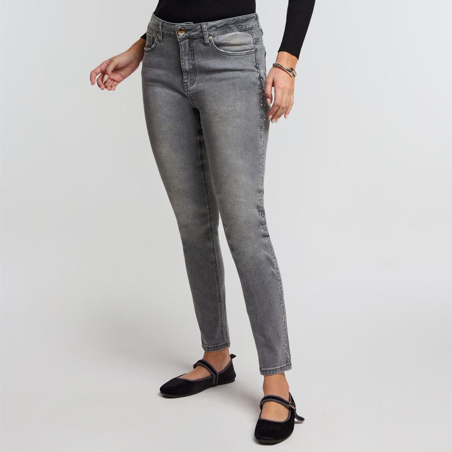 Jeans Aplicaci&oacute;n Strass Tiro Alto Skinny Mujer Kimera image number 2.0
